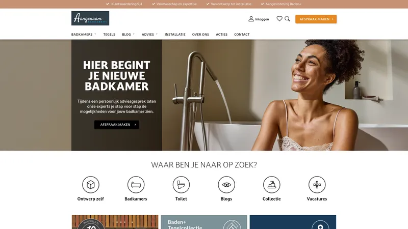 Website van Aangenaam Badkamers Houten, Baden+