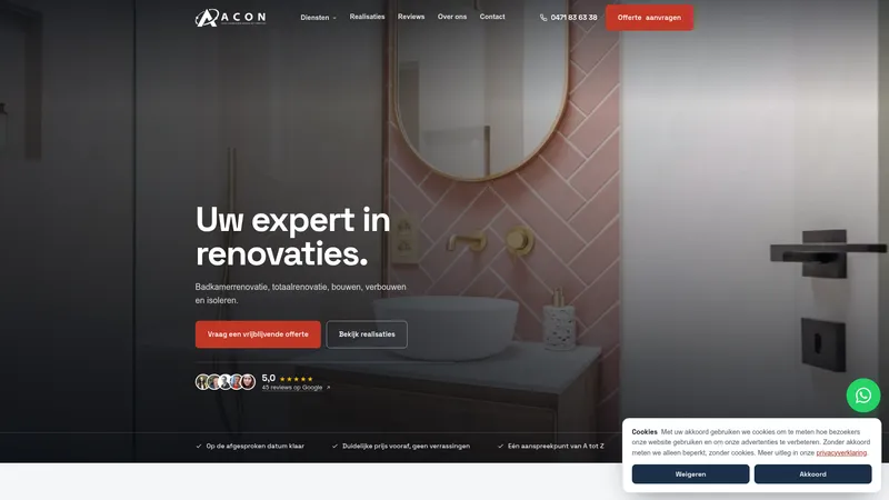 Website van ACON - Badkamers & Renovaties