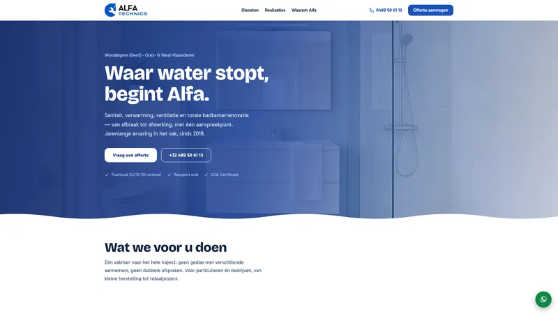 Website van Alfa Technics | Sanitair, Vloerverwarming & Badkamerrenovatie