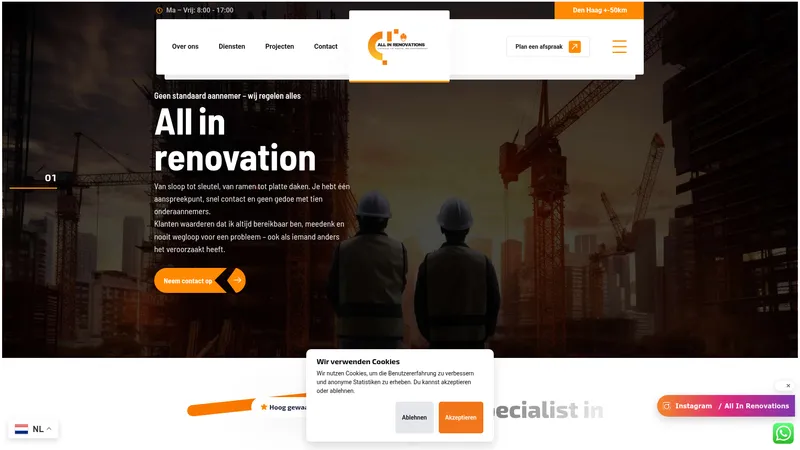 Website van All in Renovations – Badkamers & Renovaties