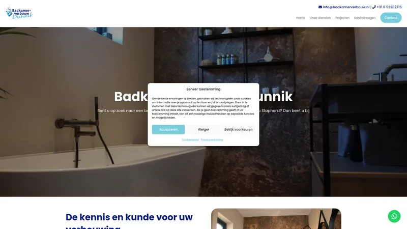 Website van Badkamerverbouw Dunnik