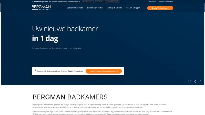 Website van Bergman Badkamers - Badkamer renovatie | Douche-wc's | Instapbad | Instapdouches