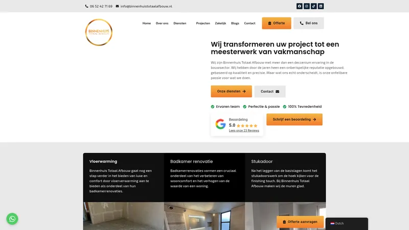 Website van Binnenhuis Totaal Afbouw