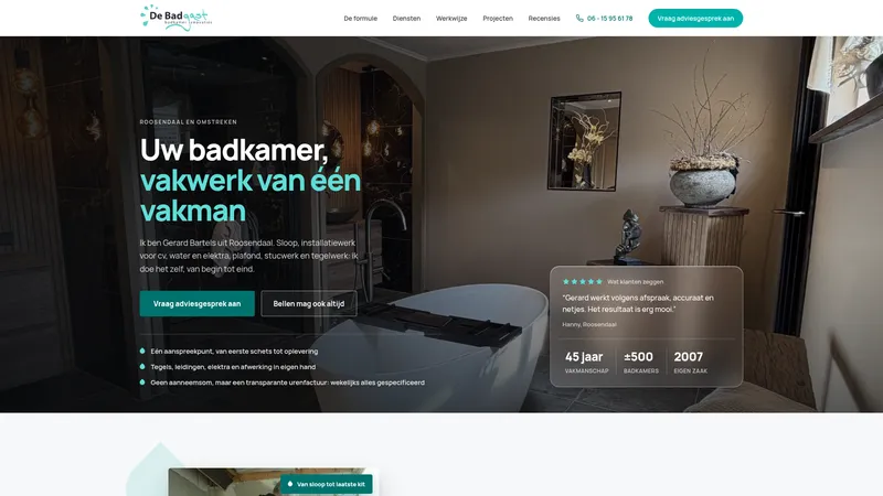 Website van De Badgast Badkamerrenovaties