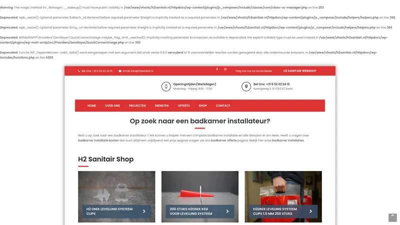 Website van H2 Sanitair Installatie