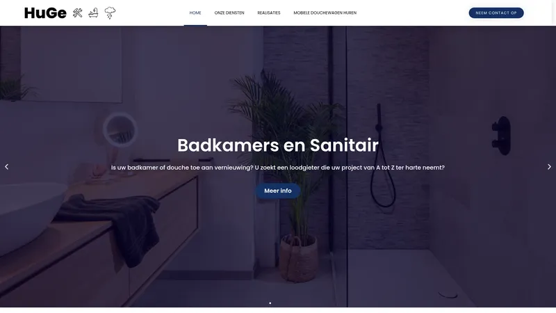 Website van HuGe BV Badkamerrenovaties/Regenwaterrecuperaties