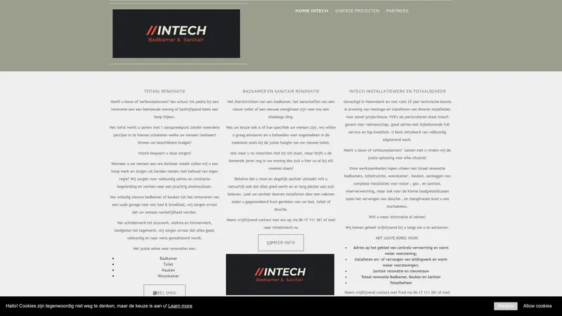 Website van Intech installatie renovatie sanitair badkamer