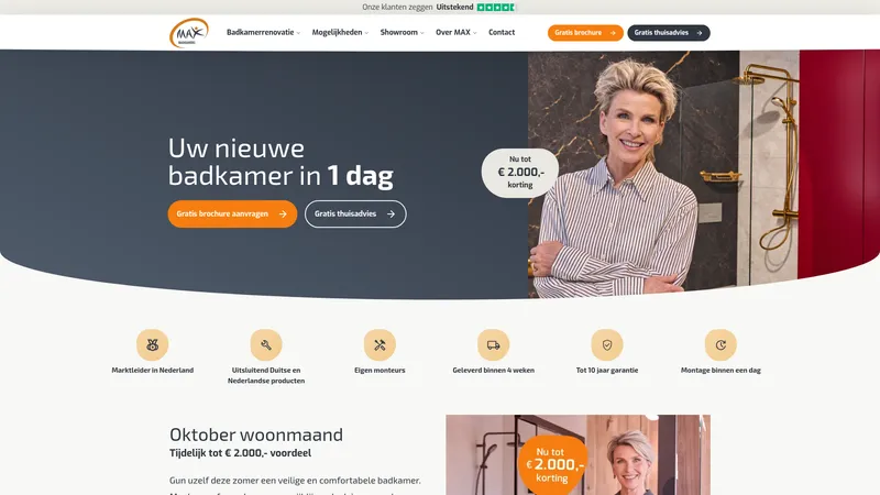 Website van Max Badkamers