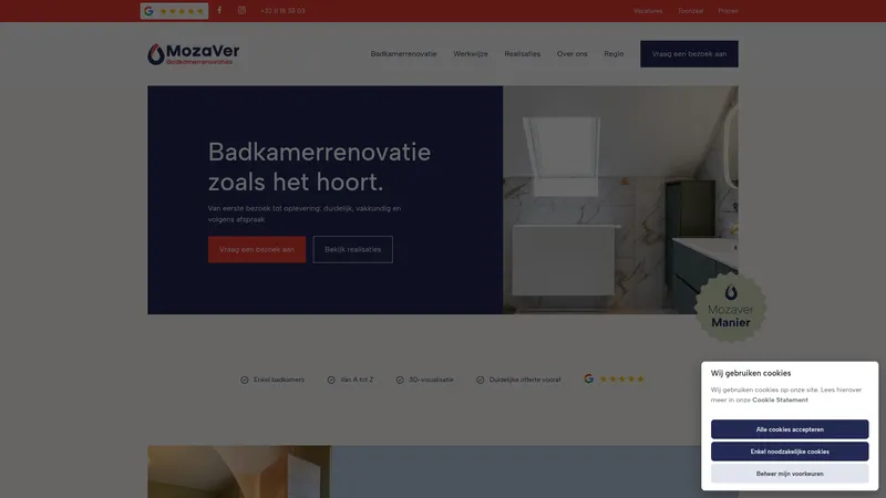 Website van MozaVer Badkamerrenovatie