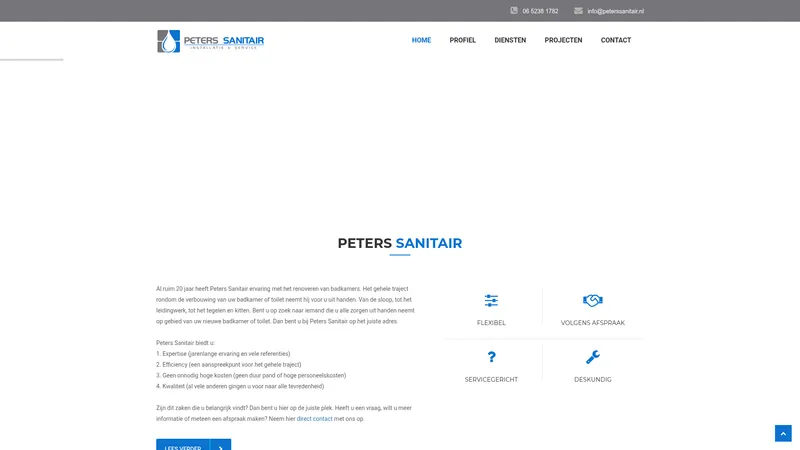 Website van Peters Sanitair
